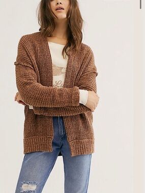 Free People Chunky Brown Open-Front Cardigan